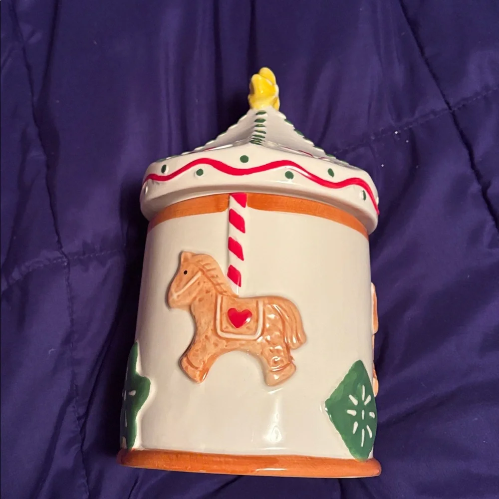 NWT-Colorful Carousel Horse Ceramic Jar